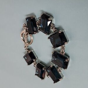 Vintage Toggle Silver Tone Bracelet Blue Sapphire Color Stones